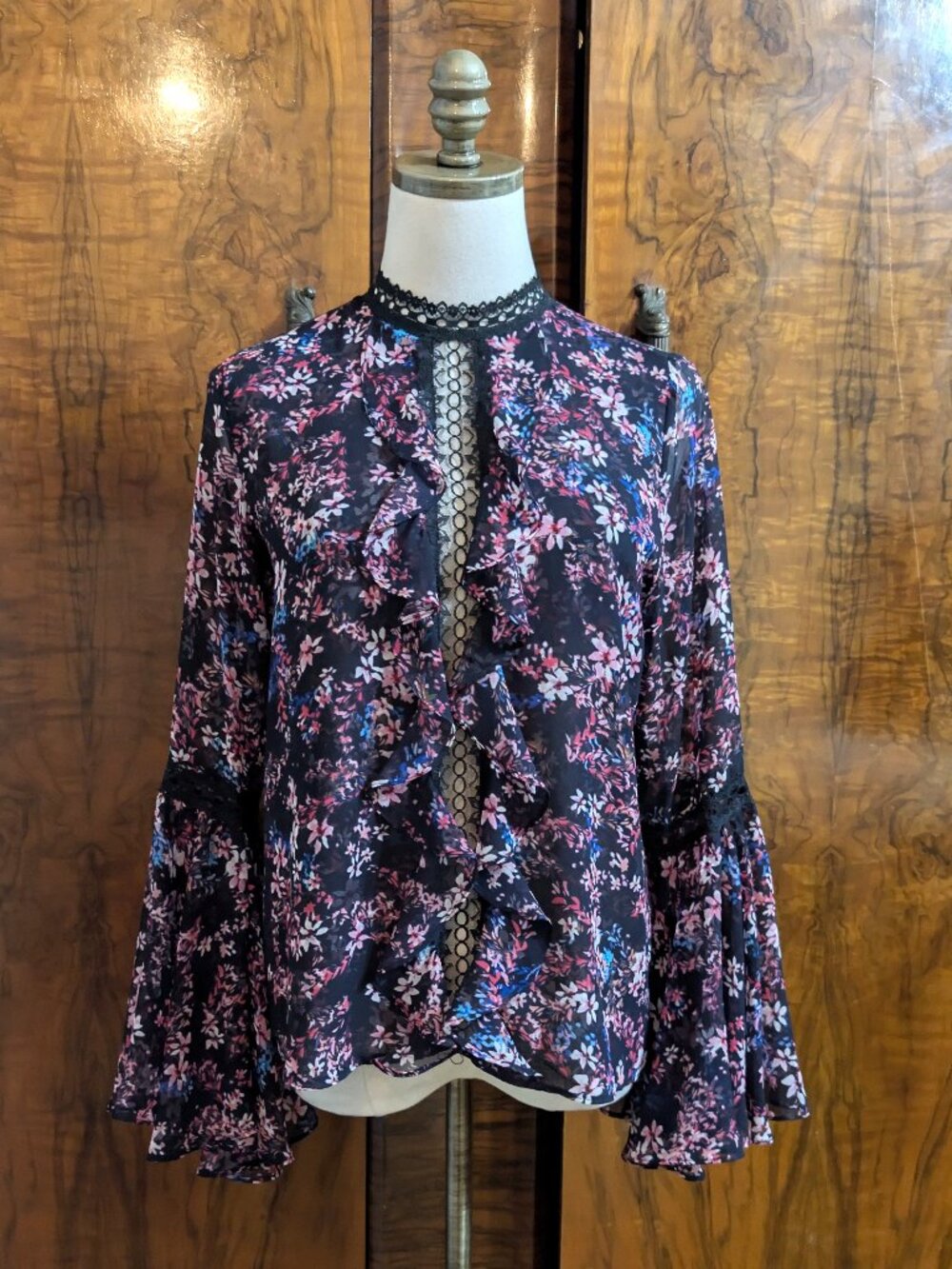MISA Los Angeles Divya Floral Blouse Size XS Lace Trim Coquette Whimsigoth